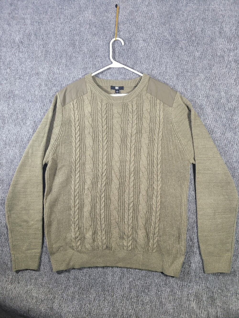 Frye Men L Sweater Olive Green Cable Knit Military Commando Pullover NWT